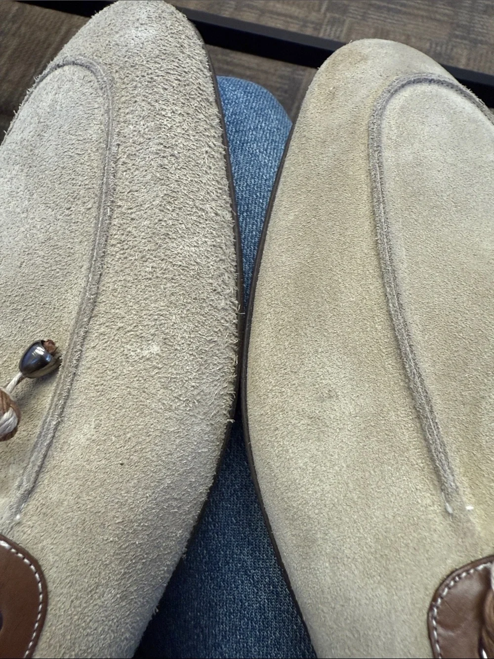 Mezlan 1968 Men's Suede Loafers in Beige with Brown Trim 13